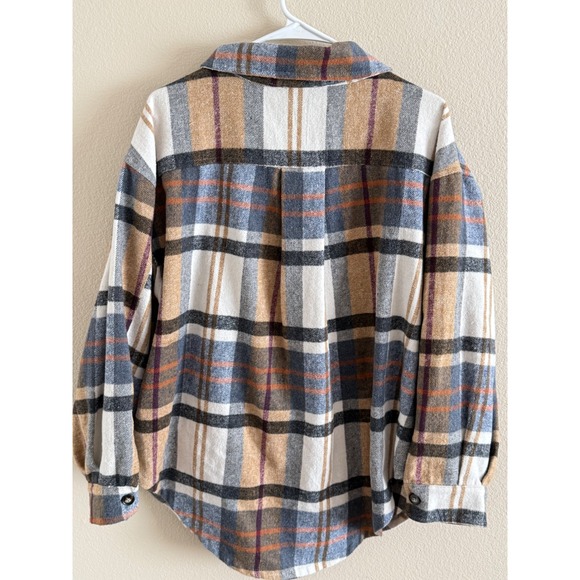 BIBI Plaid Oversized Shacket Jacket Women‎ Black Tan Red Button Front Casual - Picture 6 of 6